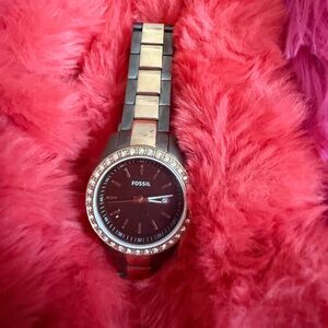 Fossil Brown and Gold Watch with Crystal Bezel